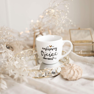 Biały kubek porcelanowy 300 ml - Złote serce i napis najlepszy ojciec chrzestny na chrzest dla ojca chrzestnego