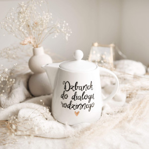 Biały dzbanek porcelanowy 1 litr - napis do dialogu rodzinnego ze złotym sercem dla rodziny na święta Bożego Narodzenia