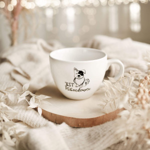 Biały kubek porcelanowy 500 ml - motyw psa i napisu jest PSIEcudownie dla miłośnika psów na urodziny