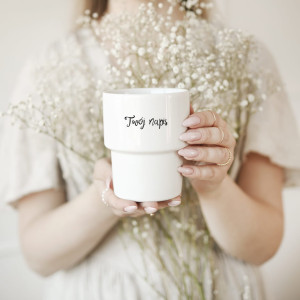 Biały kubek porcelanowy bez ucha z personalizacją 300 ml - Twój napis na każdą okazję dla bliskiej osoby