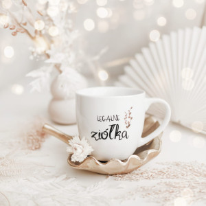 Biały kubek porcelanowy 300 ml - motyw ziół dla miłośników herbat i naparów na urodziny