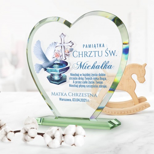 Statuetka szklana serce na chrzest - Zdroje Szczęścia