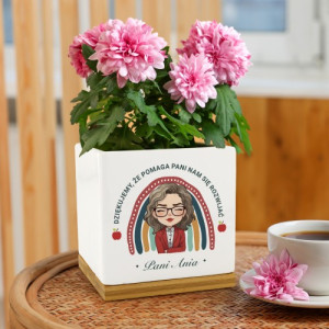 Personalizowana doniczka ceramiczna dla nauczycielki z nadrukiem – podziękowanie za pomoc w rozwoju