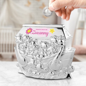 Skarbonka na Chrzest dla Dziewczynki z Nadrukiem – Arka Noego, Personalizowany Prezent Przymierze