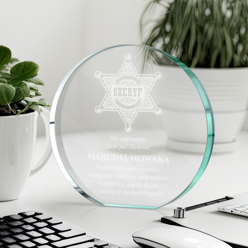 Statuetka szklana z grawerem dla szefa - Lider sukcesu