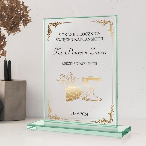 Statuetka szklana z nadrukiem dla księdza - Kielich
