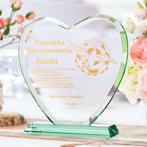 Statuetka szklana serce z grawerem dla chłopca na pamiątkę - Bierzmowanie