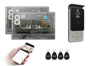 5TECH | Lustrzany Wideodomofon WiFi FHD 84228C +   2x Monitory VERUS PLUS 8''