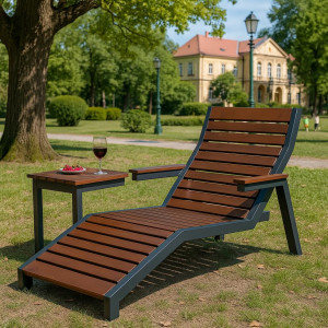 Leżak drewniany 160x68x98h ze stolikiem