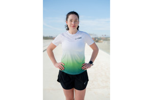 Koszulka startowa damska Natural Born Runners 2025 biało-zielona