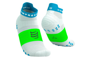 Skarpety Compressport Pro Racing Socks V4.0 Run Low (White / Norse Blue / Neon Green) biało-niebiesko-zielone