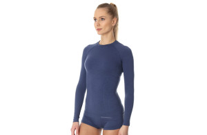 Koszulka termoaktywna Brubeck Active Wool LS12810 z wełny merino długa damska jeansowa
