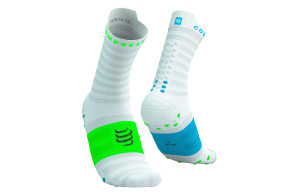 Skarpety Compressport Pro Racing Socks V4.0 Ultralight Run High (White / Norse Blue / Neon Green) biało-niebiesko-zielone