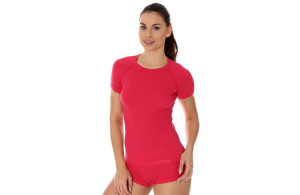 Koszulka termoaktywna BRUBECK ACTIVE WOOL SS11700 z wełny merino krótka damska malinowa