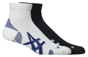 Dwupak skarpet Asics AEG 2 Pack Cushioned Run Quarter Sock biało-niebieskie i czarne SS26
