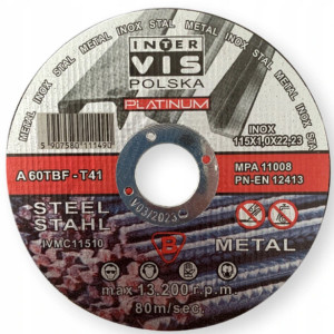 Tarcza do cięcia metau stali INTER VIS inox platinum 115x1mm