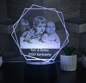 3d led lámpa saját fotóval hexagon Fekete