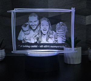 Egyedi fényképes gravírozott 3D lámpa kerettel Fekete