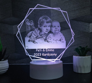 3d led lámpa saját fotóval "hexagon Fehér"