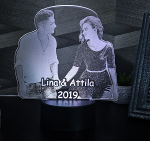 Egyedi fényképes gravírozott 3D lámpa Fekete