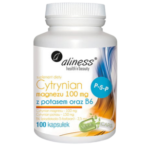 Aliness magnez cytrynian magnezu 100mg z potasem i witaminą b6 100 kapsułek vege