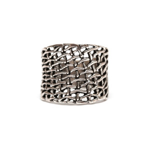 Szeroki pierścionek obrączka z plecionym motywem