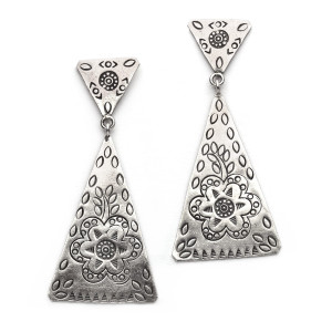 Kolczyki srebrne 925 długie trójkątne etno boho ręcznie zdobione wiszące