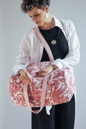 Torba pikowana bawełna w różowe kwiaty