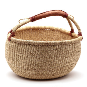 Okrągły kosz afrykański Bolga z naturalnej trawy słoniowej