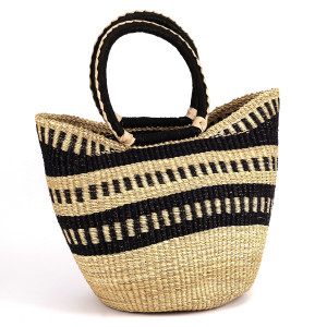 Naturalny koszyk shopper z czarnym uchem na ramię