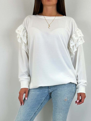 DŁUGA BLUZA PERLI TUNIKA biała perełki duży rozmiar - XL-2XL-3XL