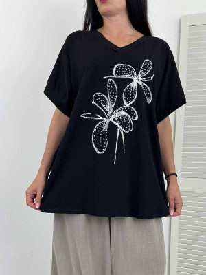 NORA BLUZKA t-shirt biała z kwiatkiem duży rozmiar czarna - uni pasuej od 2xl do 4xl