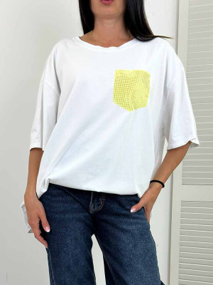 SIMI BLUZKA t-shirt biała duży rozmiar żółta - uni pasuej od 2xl do 4xl