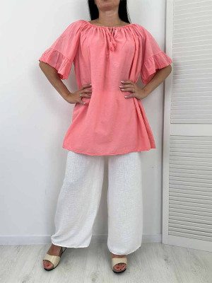 BIANKA BLUZKA HISZPANKA KORAL cotton - uni pasuje od Xl do 3xl