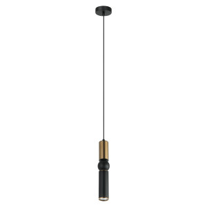 Isidora, nowoczesna, złota lampa wisząca, z czarnym, szklanym, tubowym kloszem, GU10, PND-14290-1-BR