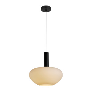 Gater, nowoczesna czarna lampa wisząca z jednym kloszem opalowym białym, źródło klasyczne lub LED, 40W, Italux