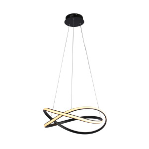Rumio to czarna lampa wisząca o abstrakcyjnej formie, wyposażona w LED 3400 lm, zmienną temperaturę 3000K/4000K/6000K oraz IP20.