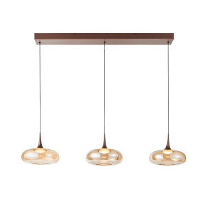 Tenele, nowoczesna lampa wisząca, miedziana, z bursztynowymi kloszami, LED 21W