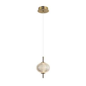 Lazie, elegancka lampa wisząca z elementami w mosiężnym kolorze z przezroczystym kloszem, na źródło LED, 5W, 500 lm, 3000K, Italux
