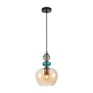 Busco, designerska lampa sufitowa w złotym i bursztynowym kolorze z kloszem z kolorowego szkła na źródło E27, 40W, Italux