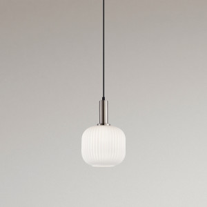 Penzi - nowoczesna ciemno srebrna lampa, pojedyncza lampa wiszaca z białym kloszem w prążki, E27 40W, Italux