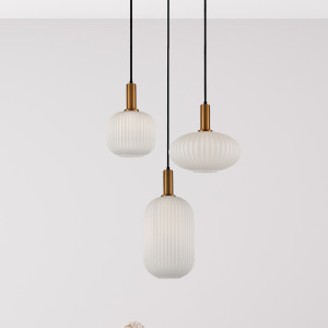 Delia, nowoczesna złota lampa z trzema prążkowanymi kloszami na współnej bazie, E27 40W, Italux