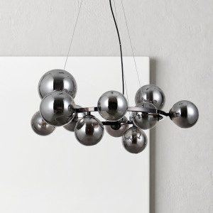 Canello, czarna lampa wisząca z przydymionymi kloszami umocowanymi na okręgu, PND-406007-11A-BCR, G9