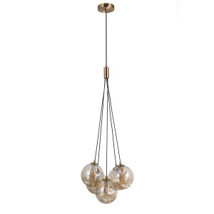 Perlos, mosiężna lampa sufitowa, z pięcioma białymi kloszami, PND-54456-5-HB-AMB, LED, G9