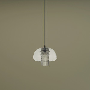 Feder, efektowna lampa wisząca, z wystającym źródłem światła klasycznym lub LED, z dymionym przezroczystym kloszem 40W, Italux