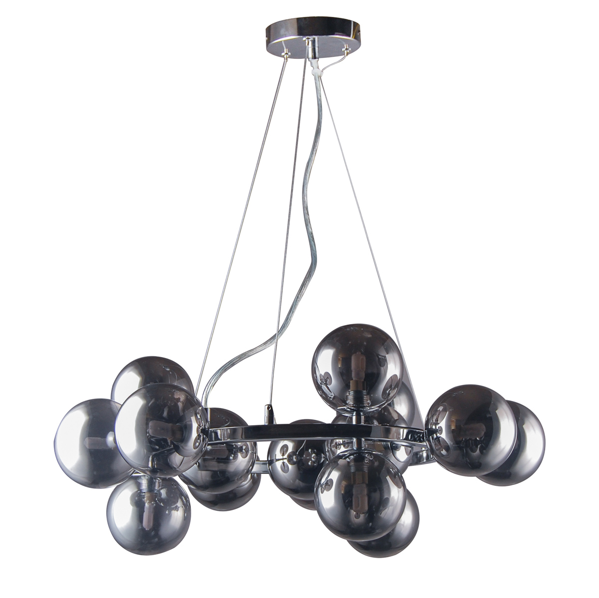 Marbelio, nowoczesna okrągła lampa wisząca, G9, chromowa z grafitowymi kloszami, PND-6161-15 CH+SM
