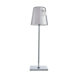 Ostap, prosta, chromowana lampa stołowa z białym kloszem, LED 5W, + RGB, IP54
