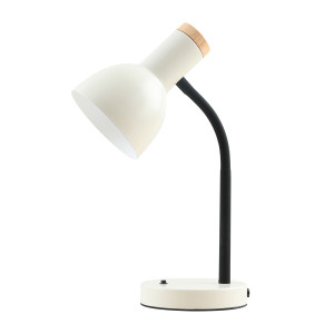 Senza, elegancka lampa biurkowa, beżowa z drewnianymi elementami, stalowa konstrukcja, E27 5W, klasyczna lub LED