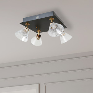 Orella, nowoczesny plafon 4-punktowy LED z przezroczystymi szklanymi kloszami na kwadratowej podstawie, 16W, LED, Italux