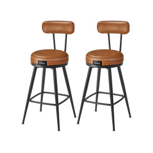 EKHO Collection - 360° Swivel Bar Stools Set of 2, Counter Height Bar Stools with Back, Synthetic Leather with Stitching, Mid-Century Modern,